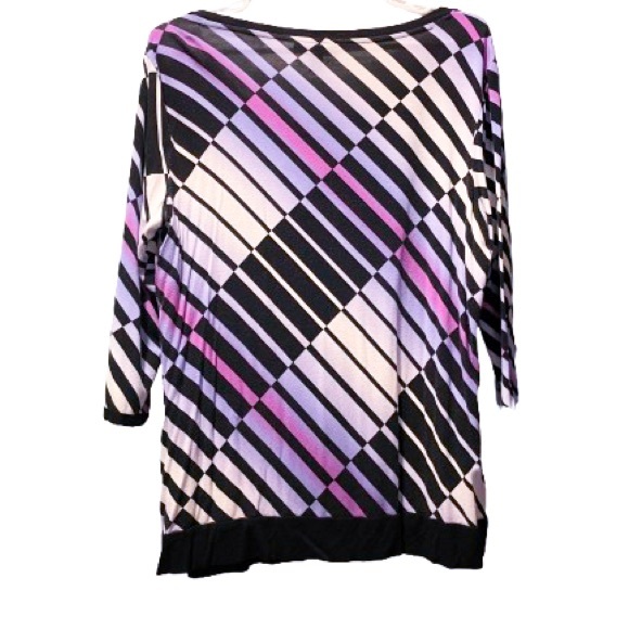 Dana Buchman Mod Stripe Blouse 3/4 Sleeve Pink Purple White Stripes - Picture 4 of 9